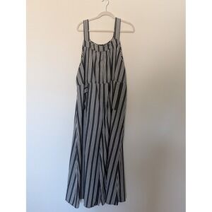 Bloomchic Womens 22-24 Black White Striped Oversized Jumpsuit w/ Pockets